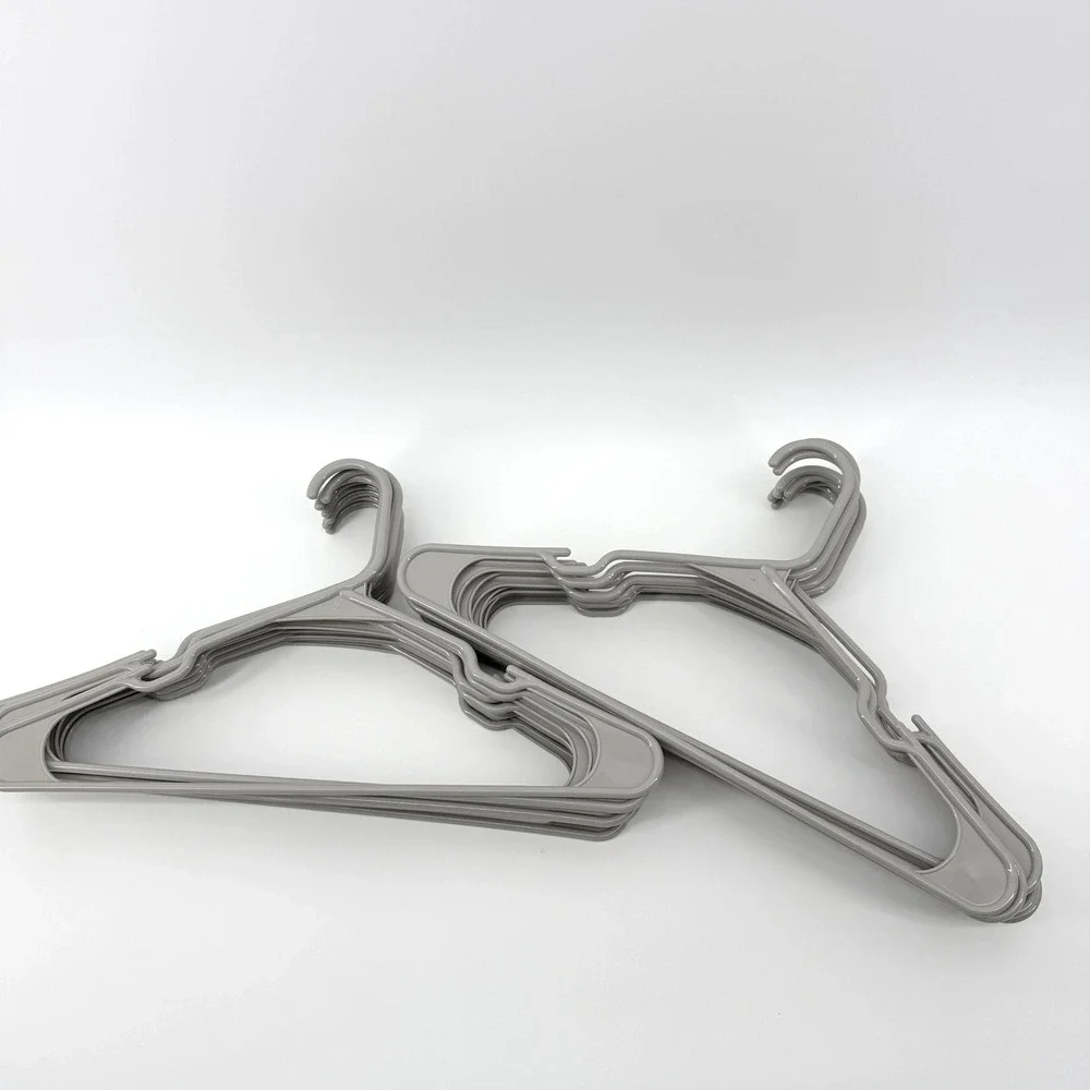 Lot of 20 Grey Notched Plastic Tubular Hangers For Clothing Standard Size‎